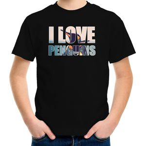 Tekst shirt I love penguins foto zwart voor kinderen - cadeau t-shirt pinguins liefhebber