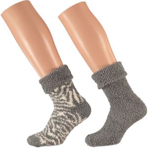 4-pack Zwarte en zebra bedsokken grijs/wit maat 39-42 voor vrouwen/dames