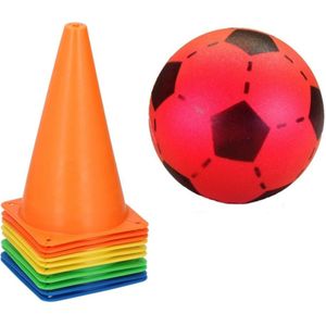 10x Stuks sport/voetbal training pionnen 23 cm met rode soft voetbal