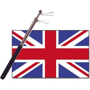 Landen vlag Engeland/UK - 90 x 150 cm - met compacte draagbare telescoop vlaggenstok - supporters