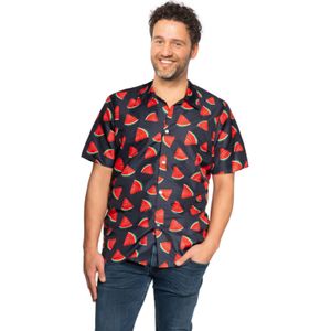 PartyChimp Tropical party Hawaii blouse heren - watermeloen - zwart - carnaval/themafeest - Hawaii party - plus size