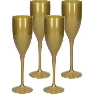 4x stuks onbreekbaar champagne/prosecco flute glas goud kunststof 15 cl/150 ml