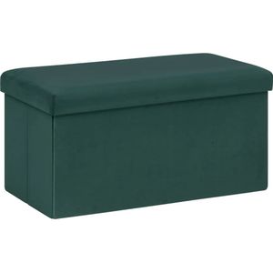 Atmosphera Poef/krukje/hocker Amber - Opvouwbare opslag box - fluweel smaragd groen - 76 x 38 x 38 cm