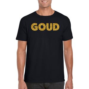 Bellatio Decorations feest t-shirt voor heren goud - glitter tekst - foute party/carnaval - zwart S