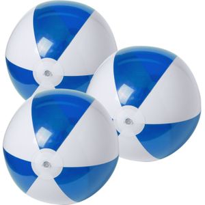 6x stuks opblaasbare strandballen plastic blauw/wit 28 cm