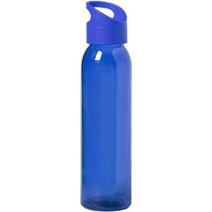 Glazen waterfles/drinkfles blauw transparant met schroefdop met handvat 470 ml