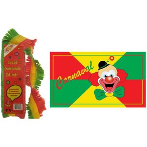 Carnaval versiering pakket - 1x grote vlag en 2x crepe feestslingers