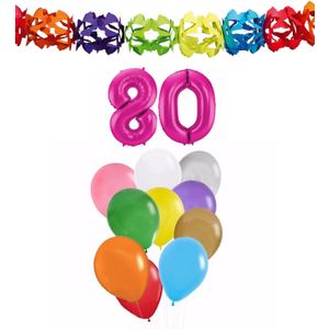 Verjaardag versiering pakket 80 jaar - opblaascijfer/slinger/ballonnen