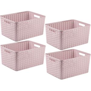 Plasticforte opbergmand/kastmandje - 4x - 18 liter - roze - kunststof - 28 x 38 x 19 cm