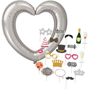 Foto prop set - bruiloft/vrijgezellenfeest - 21-delig - photo booth accessoires - trouwen/jubileum