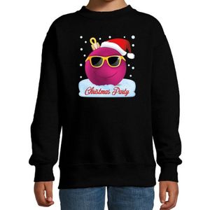 Zwarte coole kersttrui / kerstkleding Christmas party voor meisjes met stoere kerstbal bedrukking