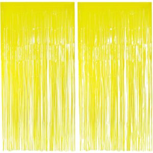 Boland Folie deurgordijn/feestgordijn - 2x - neon fluor geel - 100 x 200 cm - Versiering