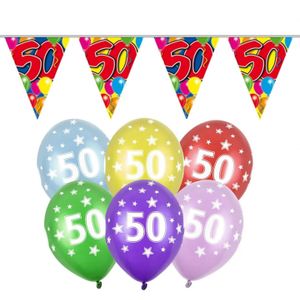 Verjaardag feest 50 jaar versieringen pakket vlaggetjes en ballonnen