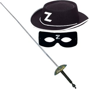 Zorro verkleed set zwart masker-hoed-sabel 60 cm voor kinderen