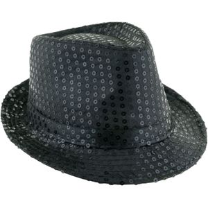 Funny Fashion Carnaval verkleed Trilby hoedje met glitter pailletten - zwart - heren/dames