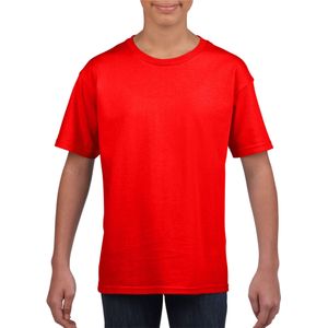 Basic kinder shirt voor meisjes en jongens met ronde hals rood van katoen
