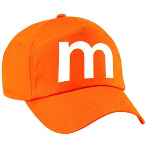 Letter M pet / cap oranje voor kinderen - verkleed / carnaval baseball cap