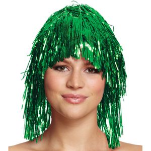 Folie pruik - set 4x - groen - dames - tinsel - eighties/foute party