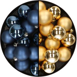 32x stuks kunststof kerstballen mix van donkerblauw en goud 4 cm