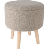 H&amp;amp;S Collection Opbergkruk - hout -  teddy stof -  taupe - D35 x H40 cm -  opbergpoef