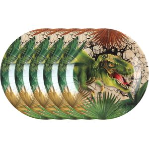 Santex feest wegwerpbordjes - dinosaurus - 50x stuks - 23 cm - bruin/groen