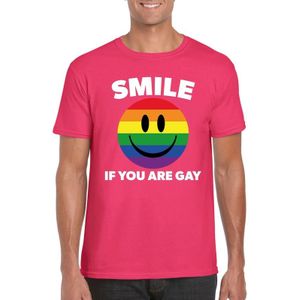 Regenboog emoticon Smile if you are gay shirt roze heren