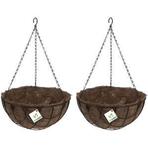 2x stuks metalen hanging baskets / plantenbakken zwart met ketting 30 cm - hangende bloemen