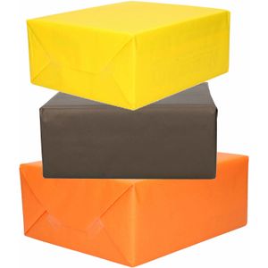 6x Rollen kraft inpakpapier oranje/geel/zwart 200 x 70 cm