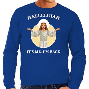 Blauwe Kersttrui / Kerstkleding Hallelujah its me im back voor heren