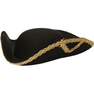 Guirca Carnaval verkleed hoed voor een Piraat - zwart/goud - polyester - heren/dames