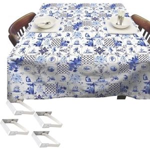 Blauw/witte tafelkleden/tafelzeilen Delfts blauwe tegels 140 x 250 cm rechthoekig met 4x tafelkleedklemmen