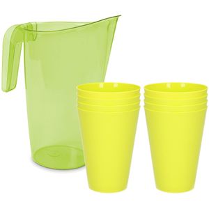 8x kunststof drinkbekers 430 ML met schenkkan set groen van 1.75 liter - Indoor/outdoor