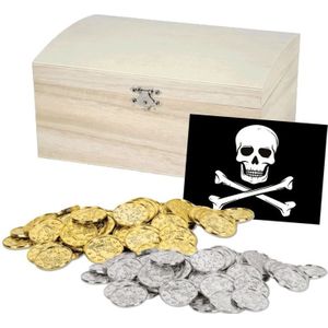 Piratenkist met gouden en zilveren muntjes