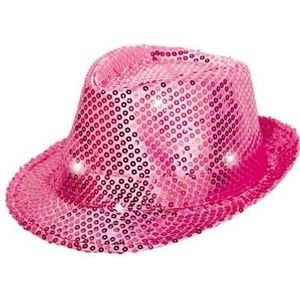 Glitter hoed roze met LED verlichting