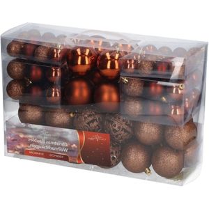 1x set van 100 voordelige bruine kerstballen plastic/kunststof