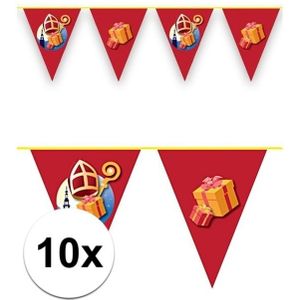 10x Sinterklaas decoratie vlaggen slinger rood 10 meter