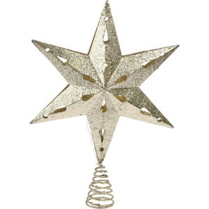 Christmas Decoration verlichte ster piek - goud - 35 cm - met timer