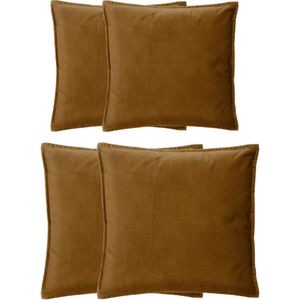 Atmosphera Bank/sierkussens Sophia - set 4x - Goud/bruin - polyester - met rits - In 2 formaten