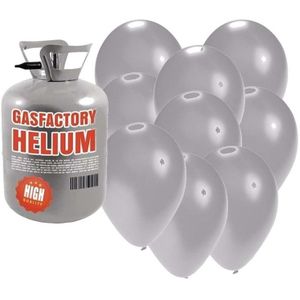 Tankje met helium met 30 zilveren ballonnen