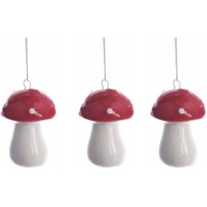 4x stuks kerstboomdecoratie hangers rood/wit paddenstoeltjes 4 cm type 1