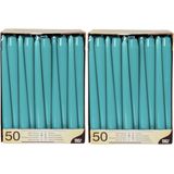 100x stuks dinerkaarsen turquoise blauw 25 cm