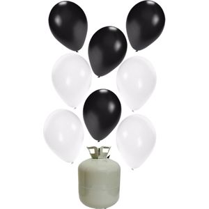 30x Helium ballonnen zwart/wit 27 cm + helium tank/cilinder