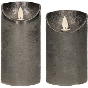 Set van 2x Stuks Antraciet Grijze Led Kaarsen met Bewegende Vlam - 12.5 en 15 cm