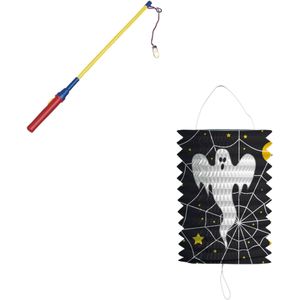 Treklampion 16 cm spook inclusief lampionstokje