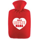 Liefste mama warmwaterkruik rood 2 liter fleece hoes en rozenblaadjes