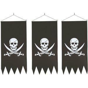 3x Zwarte piraten vlaggen met schedel 86 cm
