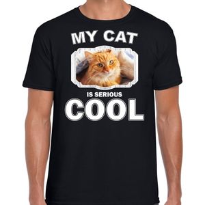 Katten liefhebber shirt Rode kat my cat is serious cool zwart voor heren