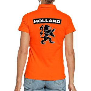 Koningsdag polo t-shirt oranje Holland met grote zwarte leeuw voor dames