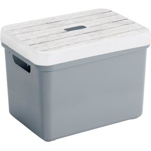 Sunware Opbergbox/mand - blauwgrijs - 18 liter - met deksel hout kleur