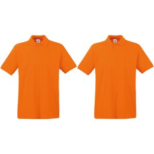 2-Pack maat M oranje poloshirt premium van katoen voor heren